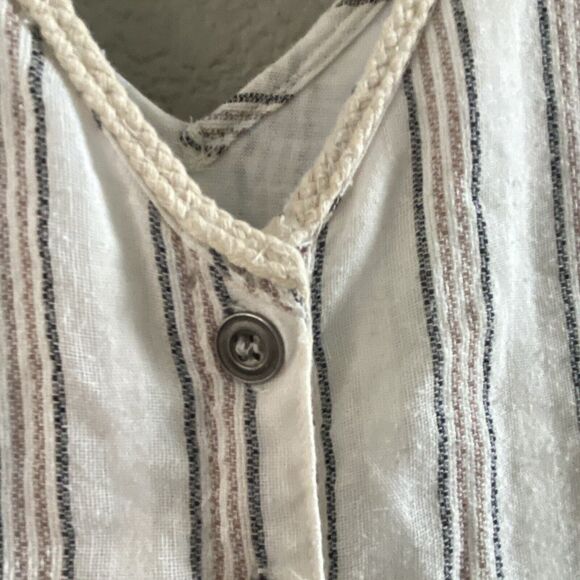 Moon River Maxi Dress Small Cream Striped Sleeveless Button Up Pockets - Picture 3 of 12